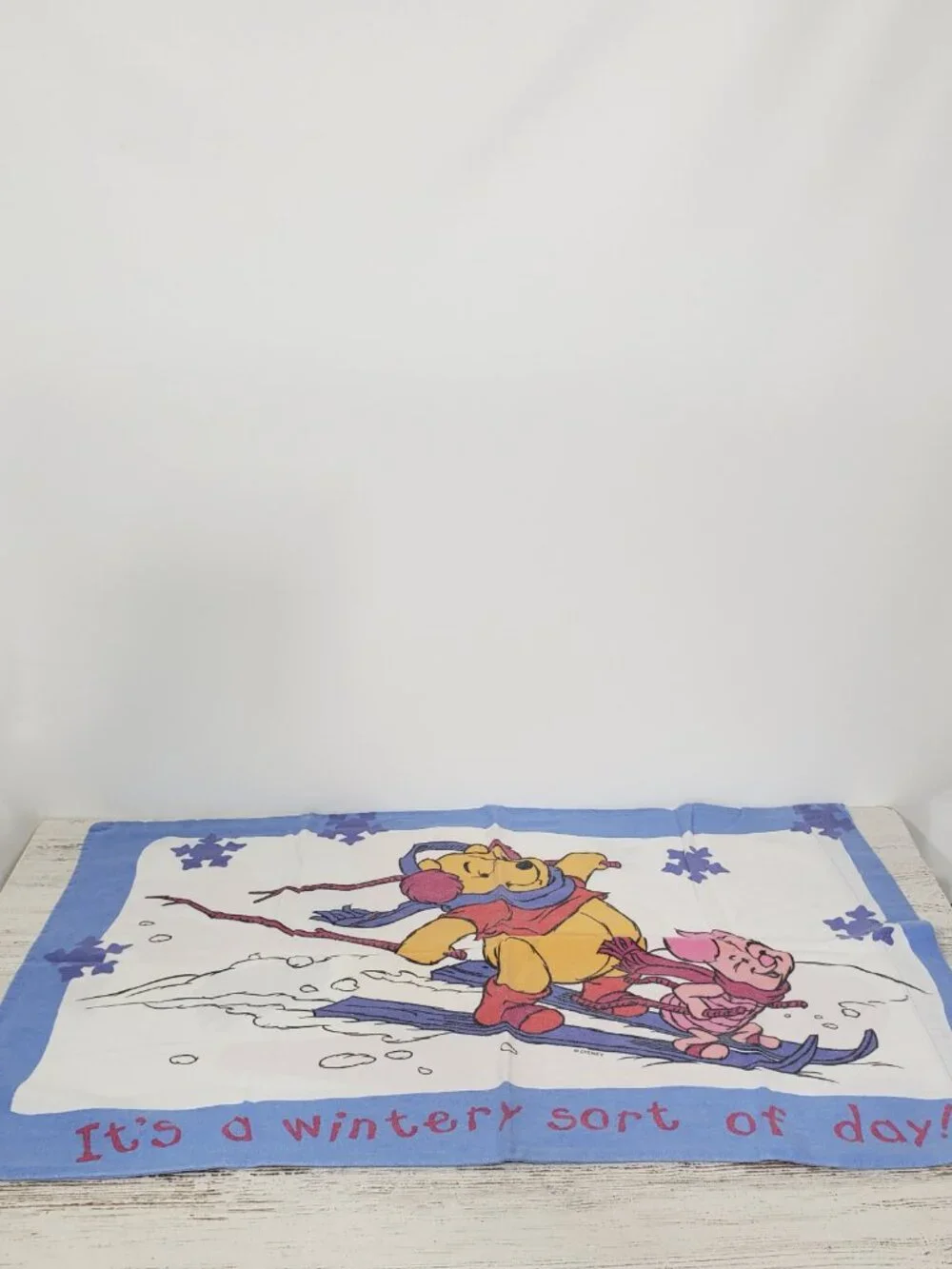 Disney  Winnie the Pooh  & Piglet  Flannel Pillowcase Pair  Vintage Skiing